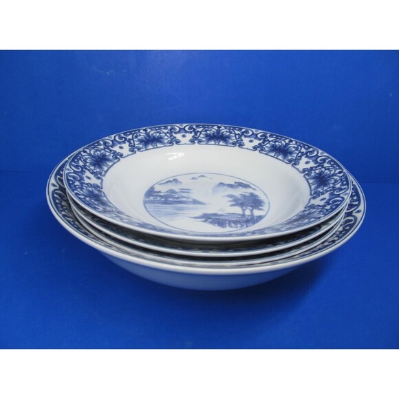 Canton Blue One 9 1/4"  Serving Bowl And Three 8"  Soup Pasta Cereal Bowls VGC - Picture 14 of 14